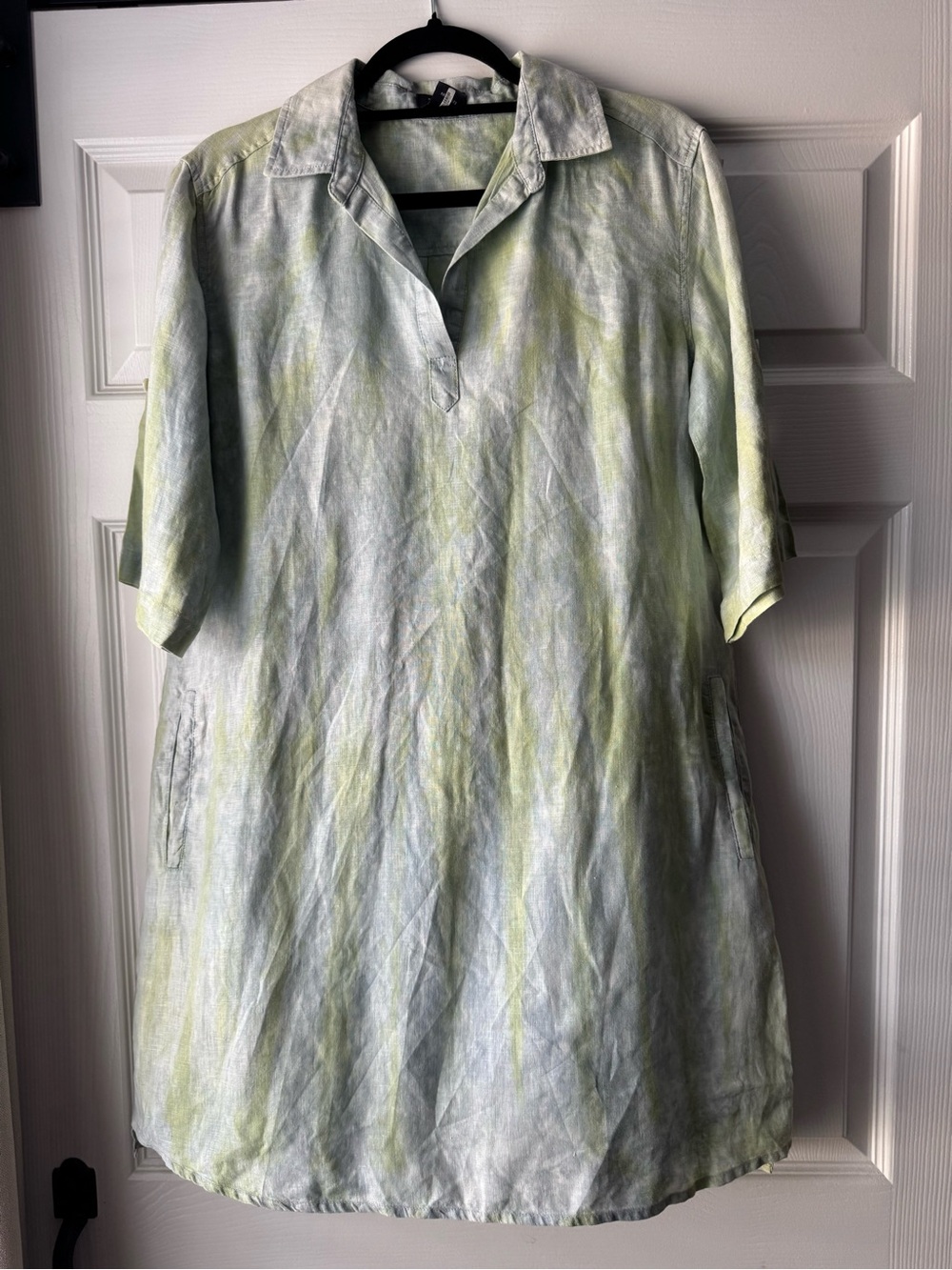 Pure Amici 100% Linen Shirt Dress | Sage Green Tie Dye | Pockets | Size Small